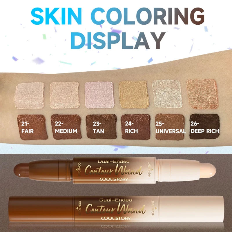 Dual-Ended Contour Highlight Stick Face Sculpting Matte Bronzers Shimmer Three-dimensional Natural V-face Makeup Nose Shadow Qme