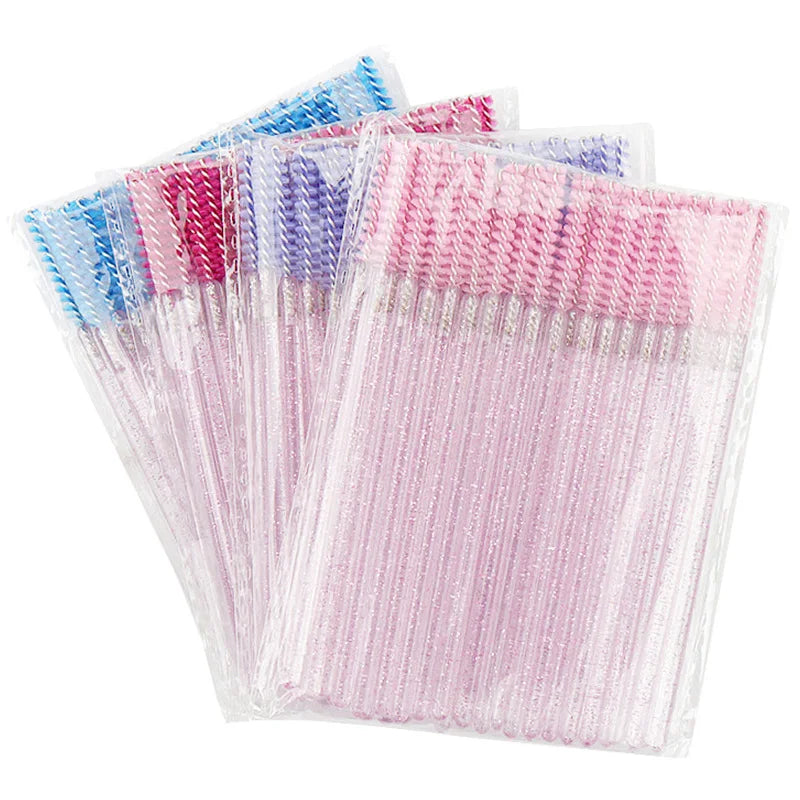 50pcs Spiral Eyelash Brush Disposable Crystal Rod Straight Head Eyelash Brush Makeup Tool Mascara Wand Applicator Extension New Qme