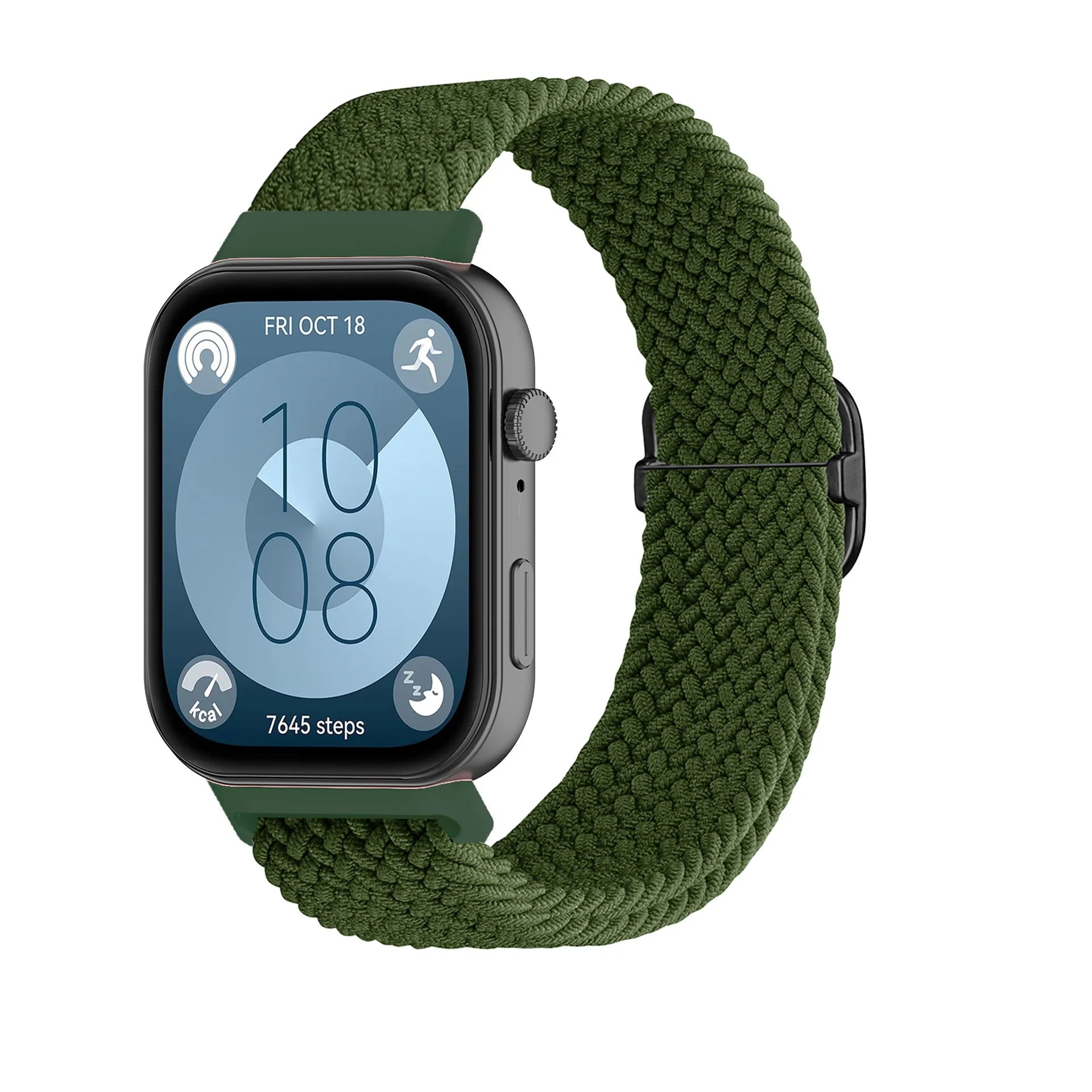 A Adjustable Comfort Nylon Woven Watch Strap with Stylish Metal Buckle Breathable Replacement Band for Huawei Smartwatch Qme green (black buckle)