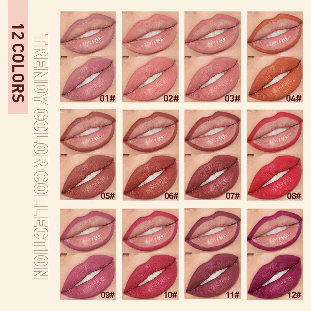 QIBEST 12 Colors Lip Makeup Nude Lipstick Pencil Waterproof Long Lasting Sexy Red Lip Stick Matte Lip Liner Pen Lipstick Qme