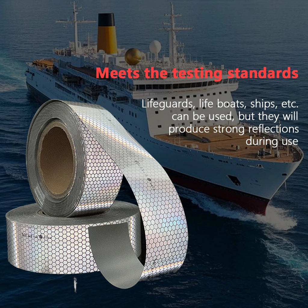 Maritime Film SOLAS Grade Reflective Tape for Ships, Eye-Catching Safety Warning, Silver White Waterproof Super Reflective Qme