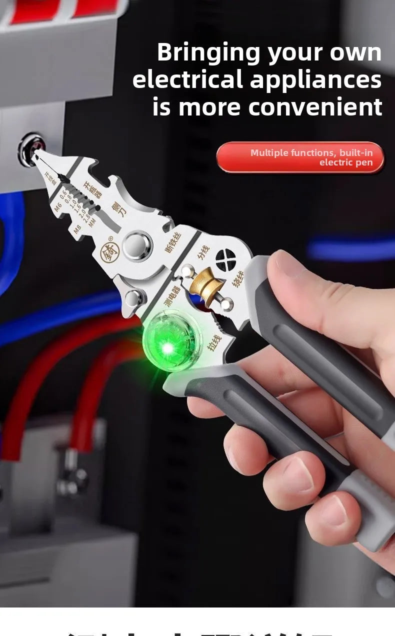 Wire Strippers Twister with Electricity Measurement Function 10 in1 Wire Stripping Pliers for Cutting and Pulling Qme