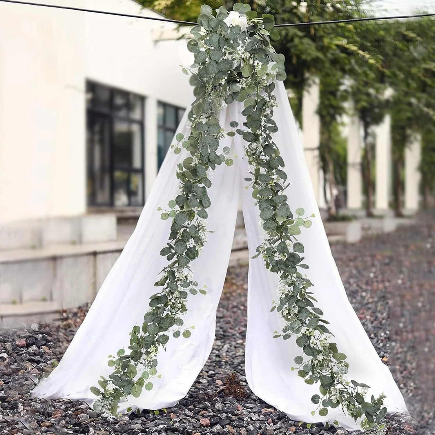 1pcArtificial Eucalyptus Leaves Greenery Garland Faux Plant Spring Vines with White Flowers Berries for Wedding Home Party Decor Qme