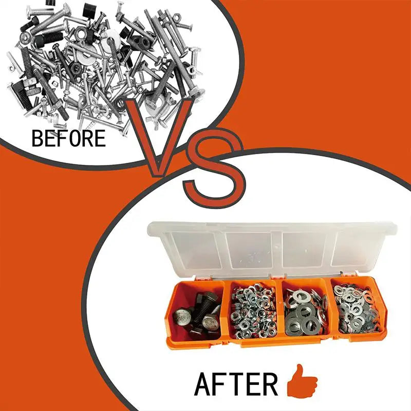 Screw Organizer Box Display Parts Storage 4 Compartments Lid Plastic Qme