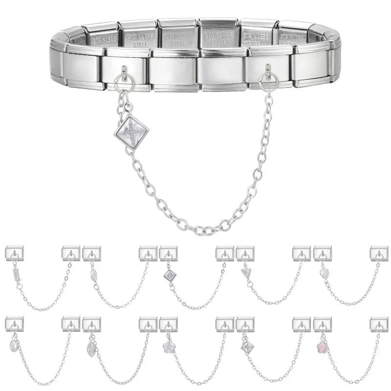 New2026 Wholesale Classic Oval Zircon Series Tassel Chain Italian Charms Fit 9mm Stainless Steel Bracelet Jewelrys Dropshipping Qme