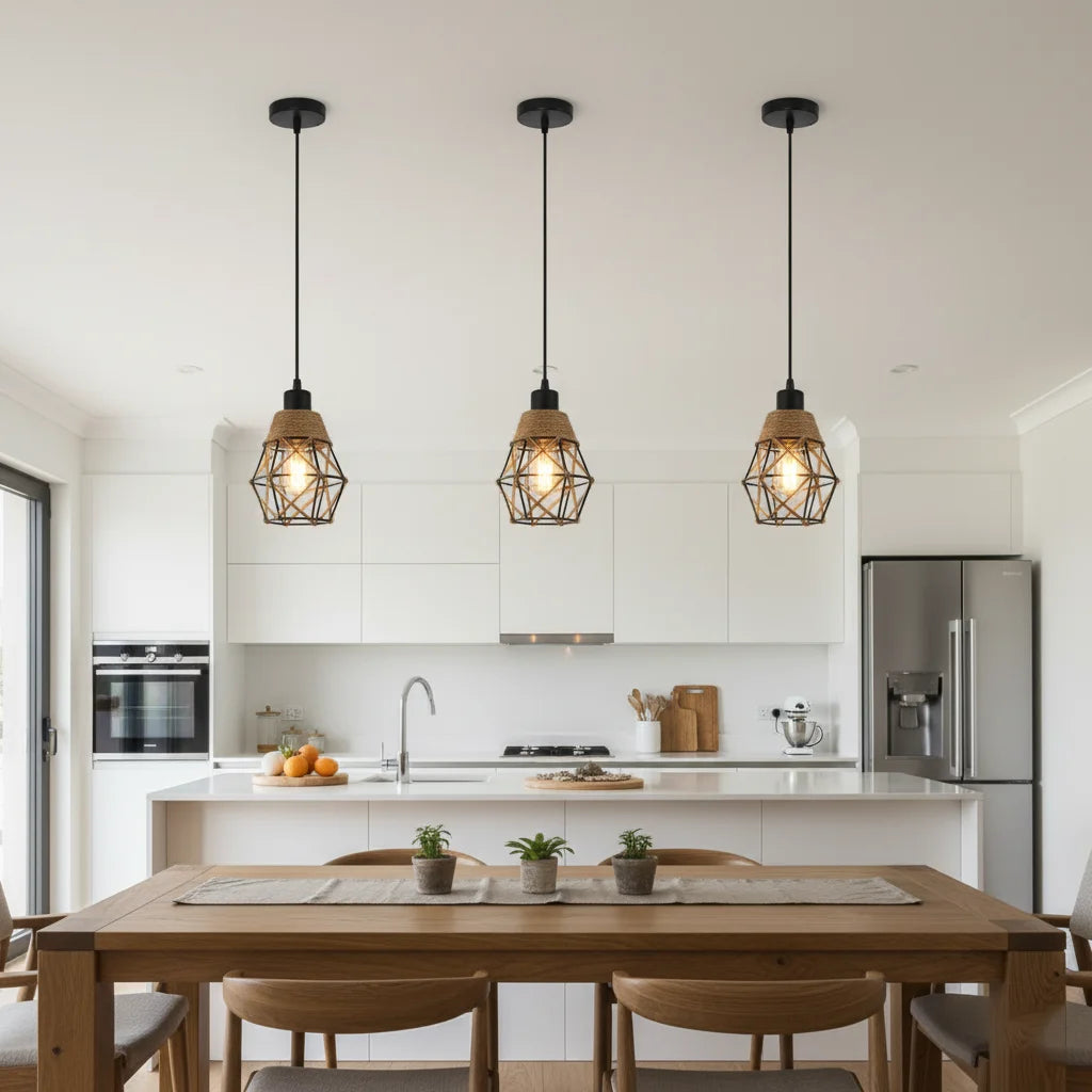 Vintage Hemp Rope Pendant Light Retro Loft Industrial Lighting Hanging Lamp Chandeliers Home Living Room Kitchen Decor Lampshade Qme