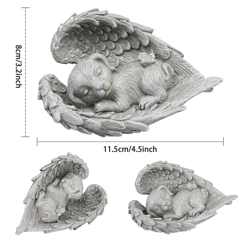 Mini Pet Cat Dog Angel Statue Resin Sleeping Sculpture Memorial Qme