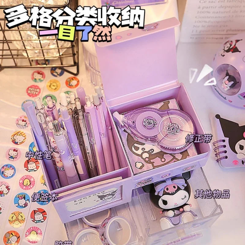 Hello Kitty Kuromi Multifunctional Stationery Pencil Holder Simple and Cute Storage Box for Students' Desks Qme