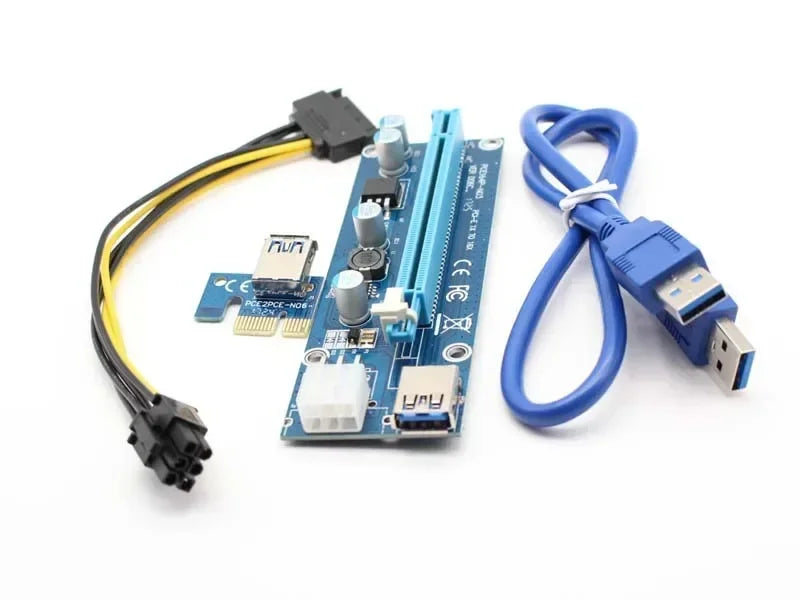 BTC Mining Riser Adapter Card with PCIe PCI Express, USB 3.0 Extension Cable and SATA Power Cable Qme 006C 6PIN