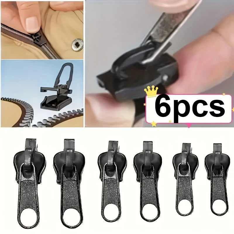 6Pcs Universal Zipper Repair Kit - Instant Zipper Fixed Replacement with Slider, Removable & Reusable Zipper Head, 3 Sizes Qme
