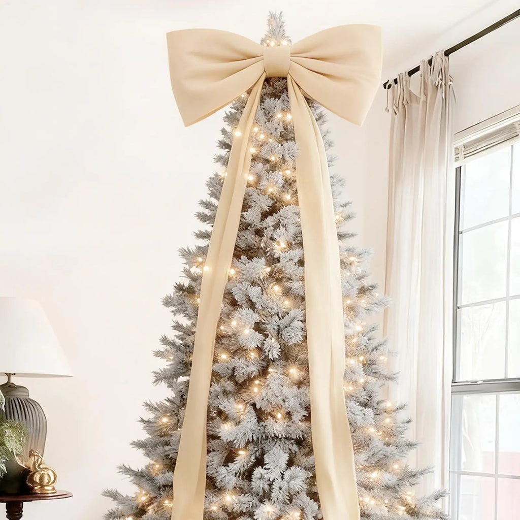 Bow Tree Topper 70.8 Inches Large Velvet Holiday Decorations Holiday Tree Top Decoration For Living Room Entryway Party DECORS Qme