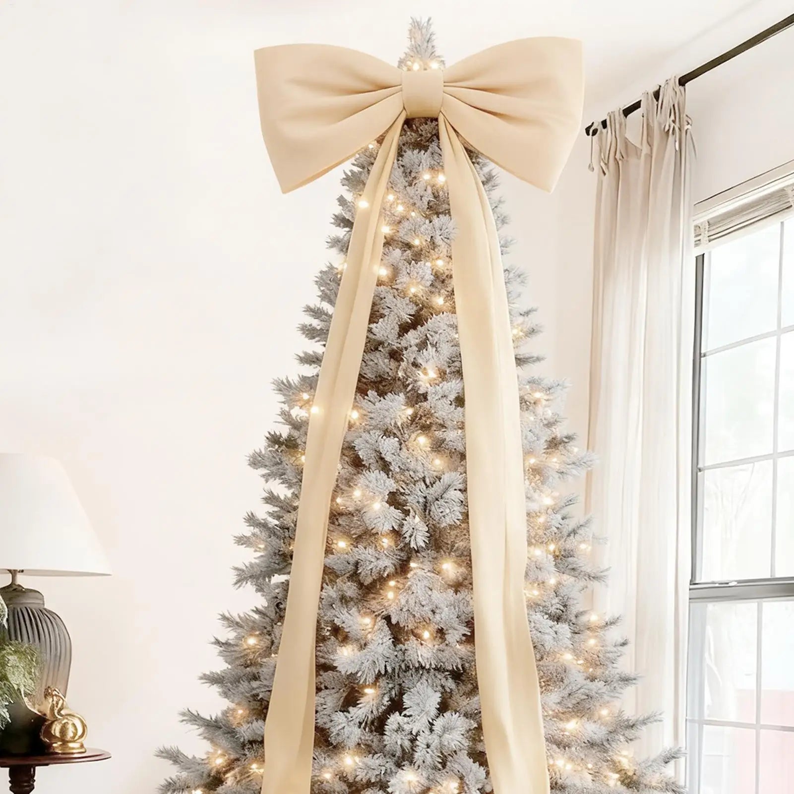 Bow Tree Topper 70.8 Inches Large Velvet Holiday Decorations Holiday Tree Top Decoration For Living Room Entryway Party DECORS Qme