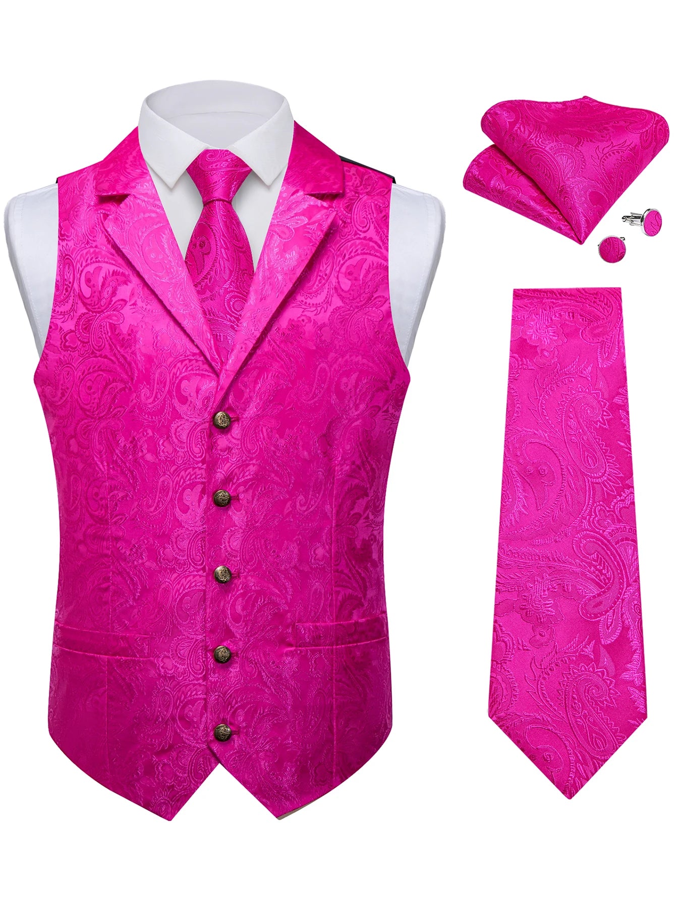 Men's Paisley Suit Vest Tie Formal Waistcoat Matching Necktie Qme MJTZ0720 XXL