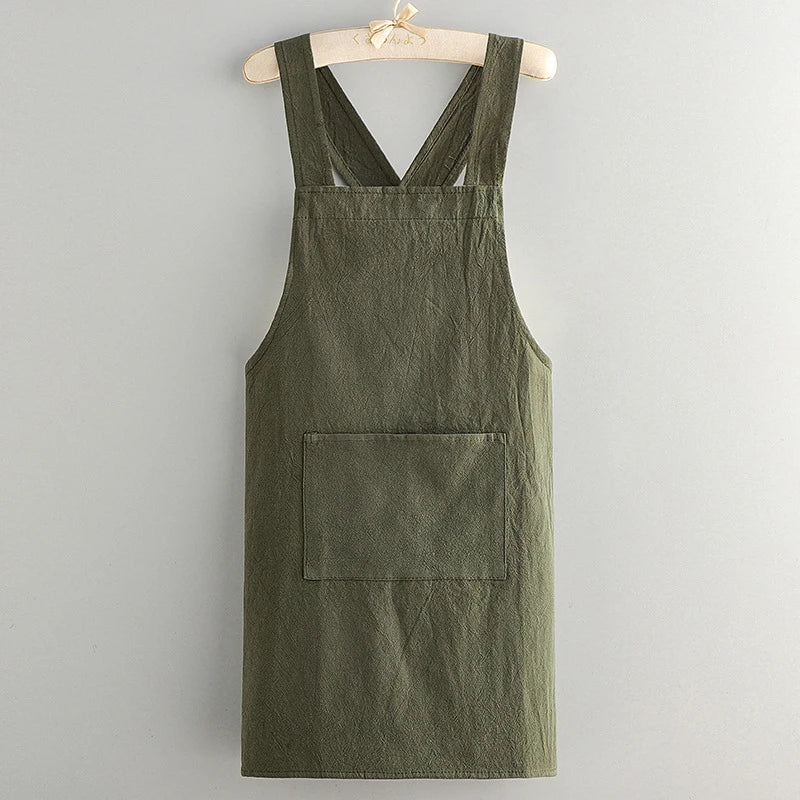 Cooking Cotton Kitchen Aprons Breathable Wear Resistant Adult Waist Qme Green