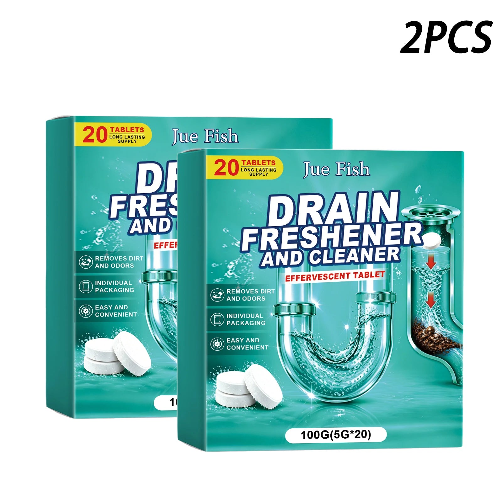 Sink Drain Cleaning Tablets Dissolving Grease & Food Residue Prevent Pipe Blockage Long-Lasting Fresh Fragrance Pipe Maintenance Qme 2 x 100g Boxed