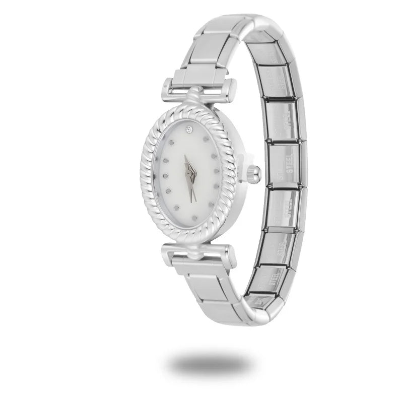2025New Vintage Oval Inlaid Zircon Stainless Steel Watch Bracelet