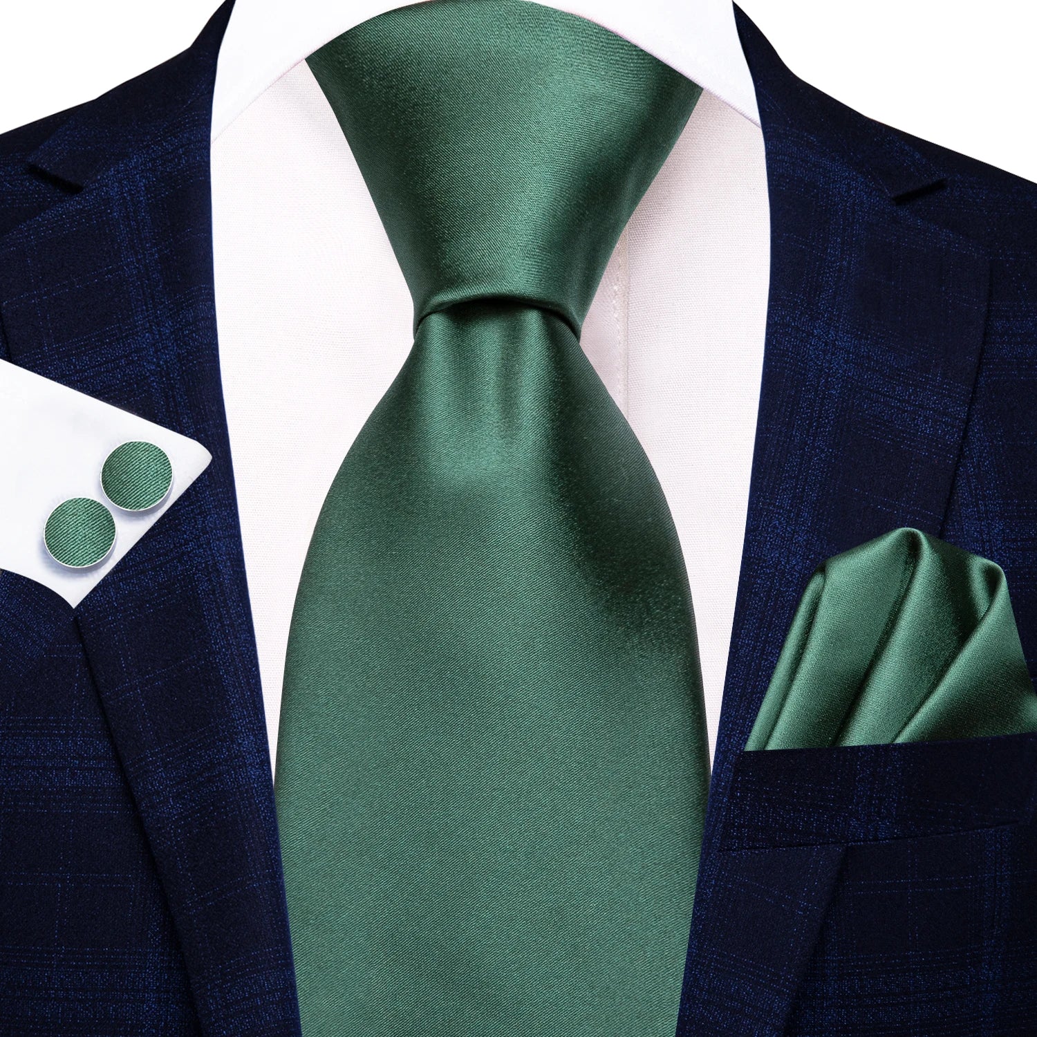 Hi-tie Paisley Dark Green Black Mens Elegant Necktie Handkerchief Qme N-3409