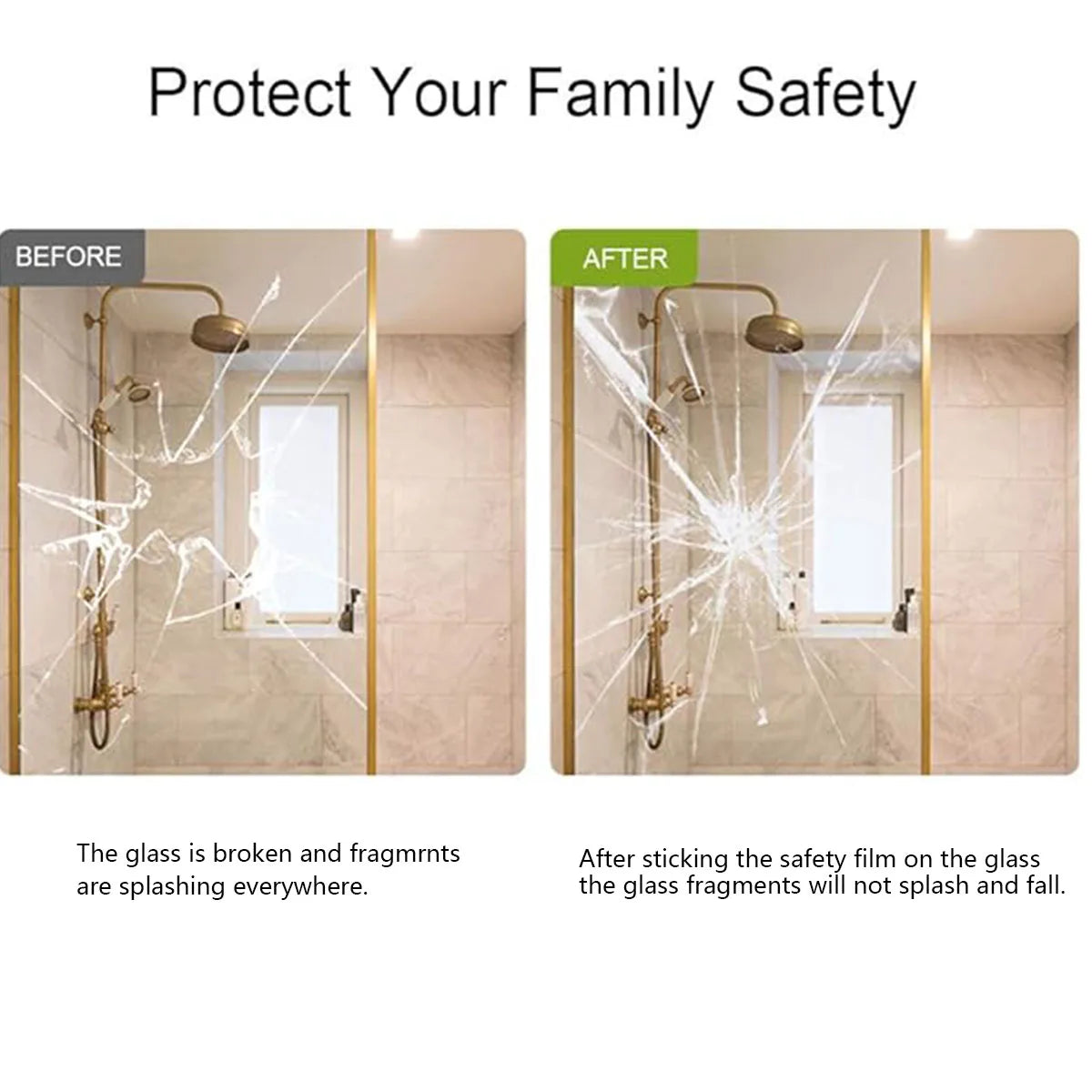4 Mil Thicness Transparent HD Security Anti Theft Window Film Shower Room Bathroom Window Door Explosion Proof Tempered Film Qme