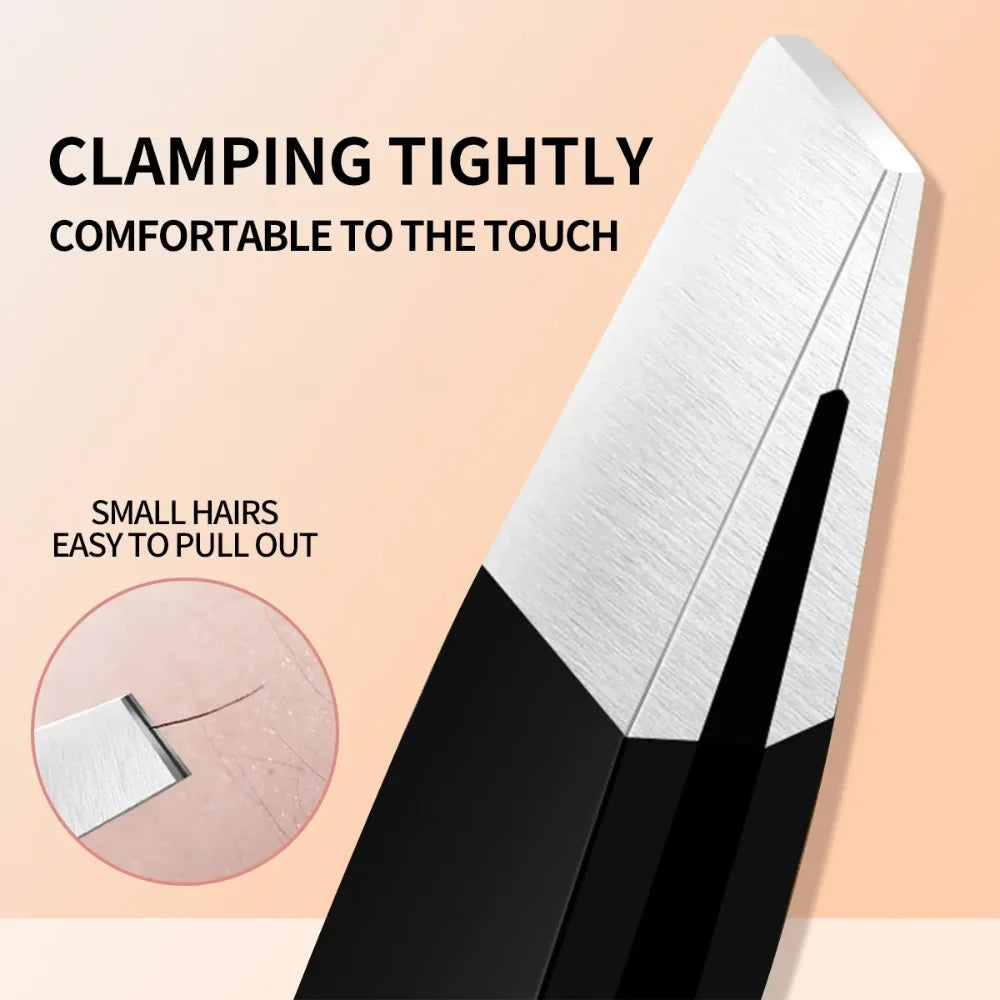 HISYI Stainless Steel Slanted Eyebrow Tweezers Fine Hair Remover Qme