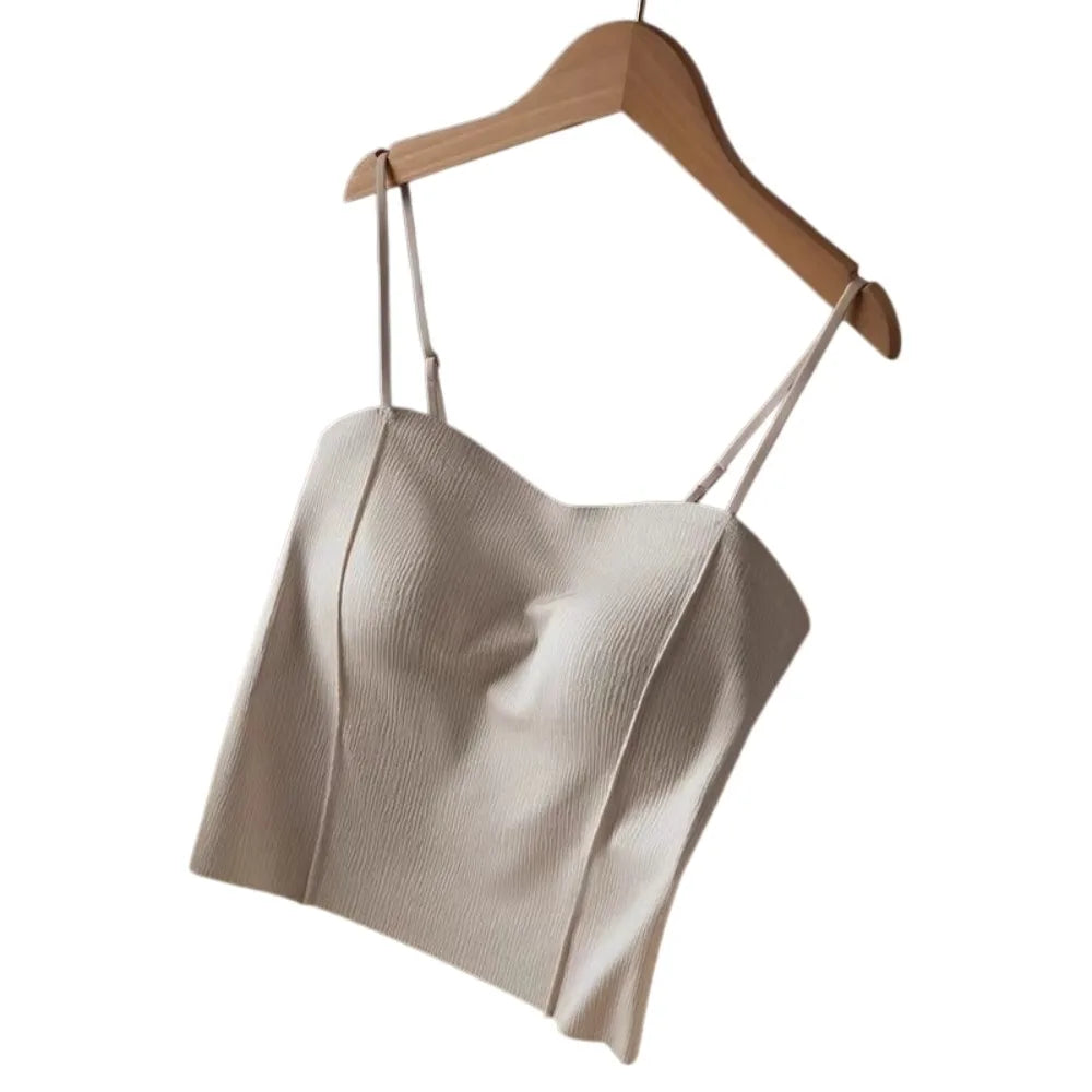 Elegant Non Trace Women Ice Silk Camisole Slim Fit Breathable Qme Milk White M