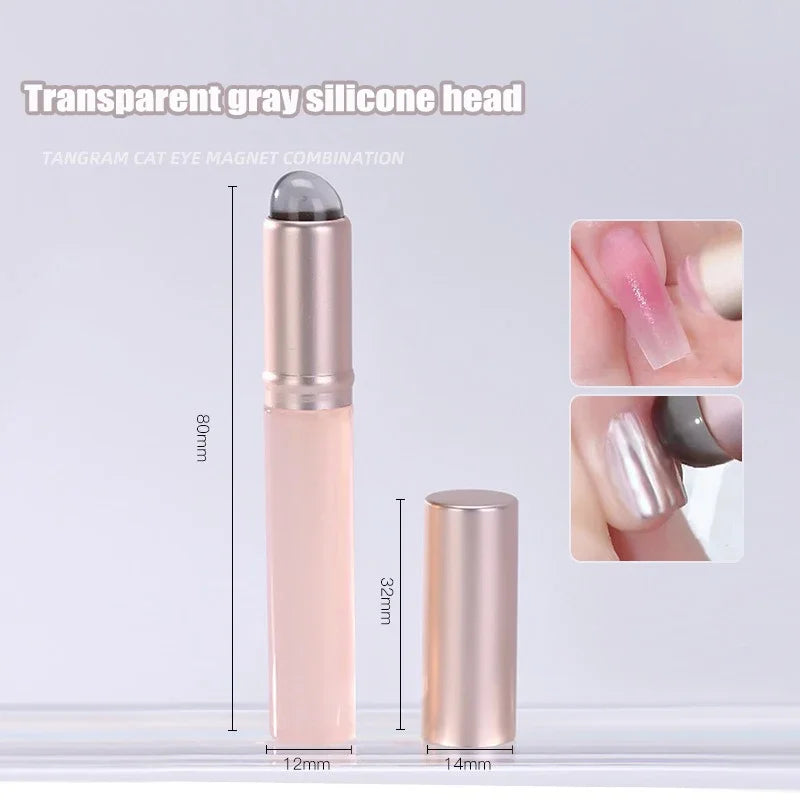 Jelly Pink Nail Art Silicone Brush Reusable Mirror Powder Pigment Applying Manicure Tool Soft Q-elastic Smudge Nail Brush Stick Qme Gray