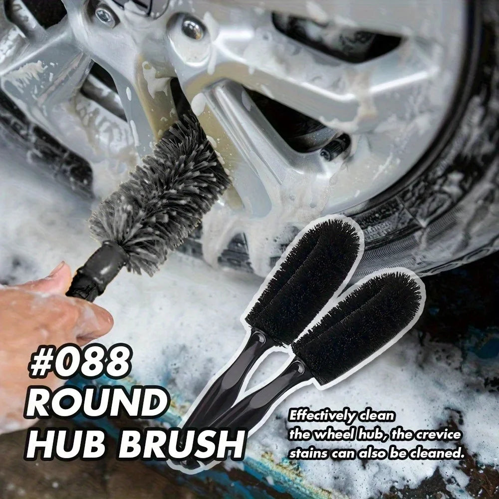 Black Round Head Wheel Hub Brush, Car Wash Cleaning Tool Car Hub Brush Underwire Dead Angle Washing Tire Cleaning Brush Qme