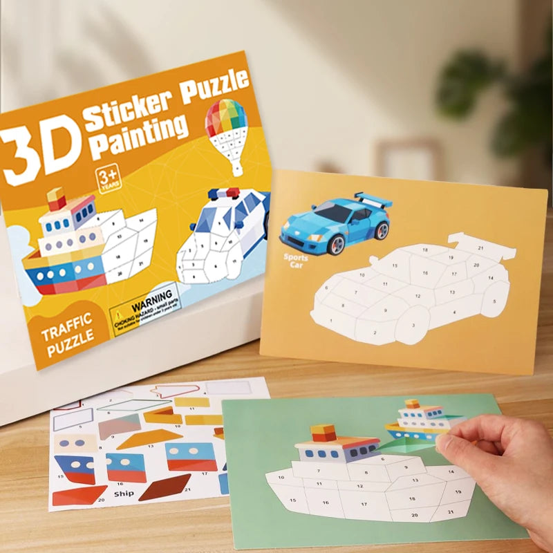 New 3D Puzzle Stickers Number Matching Puzzle Sticker Creative DIY Puzzle Sticker Painting Set (8 Patterns) Child Focus Training Qme