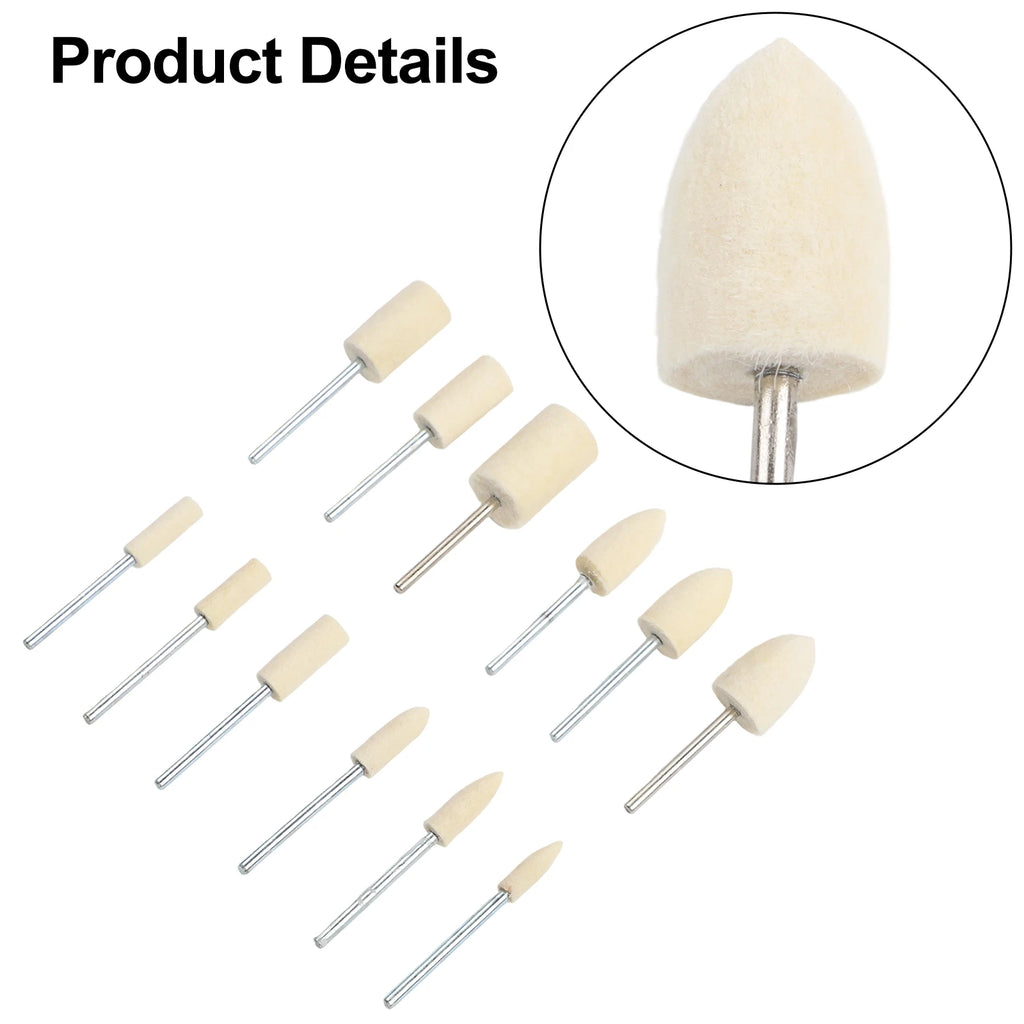 12pcs/set Wool Felt Polishing Heads 20mm Abrasive Burr Drill Bit Grinding Head For Drill Rotary Tool With 2.35 Mm Shank Qme