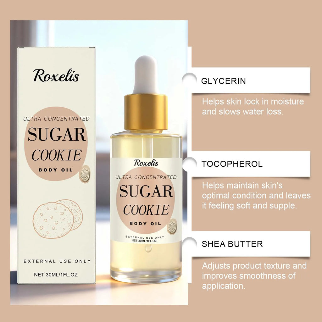 Sugar Cookie Fragrance Body Oil Long-lasting Moisturizing Nourishing Oil for Dry Skin Smooth Skin Daily Hydrating Body Care Qme