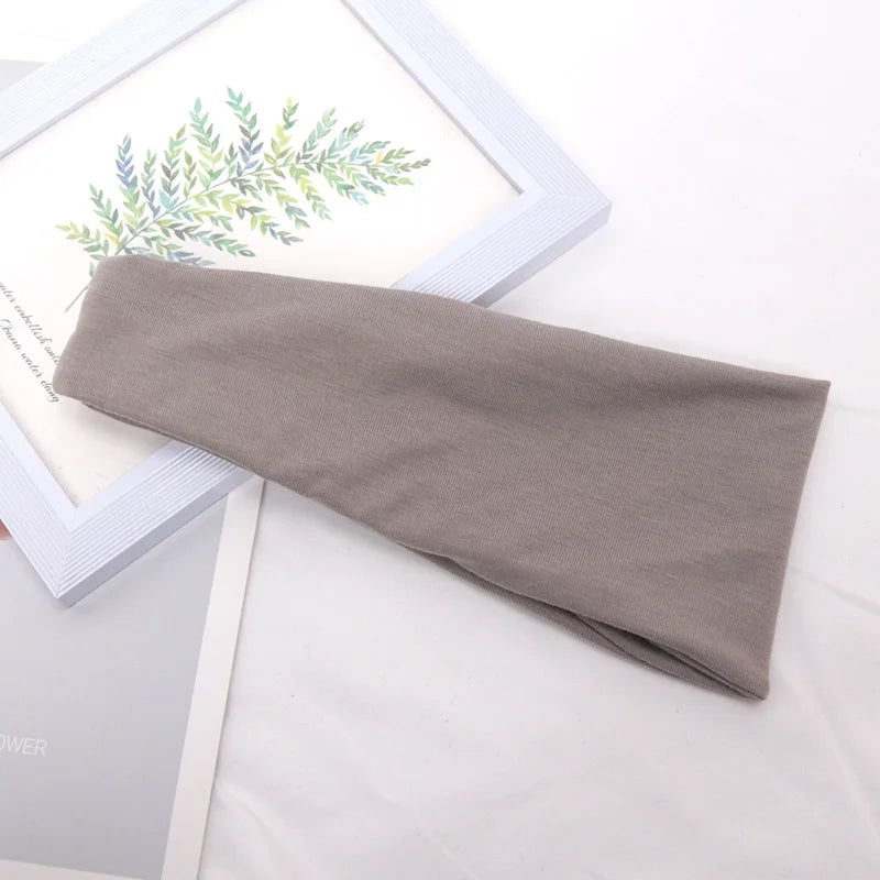 Women Headband Wide Knitted Cotton Sport Elastic Hair Bands Yoga Qme Light Grey One Size
