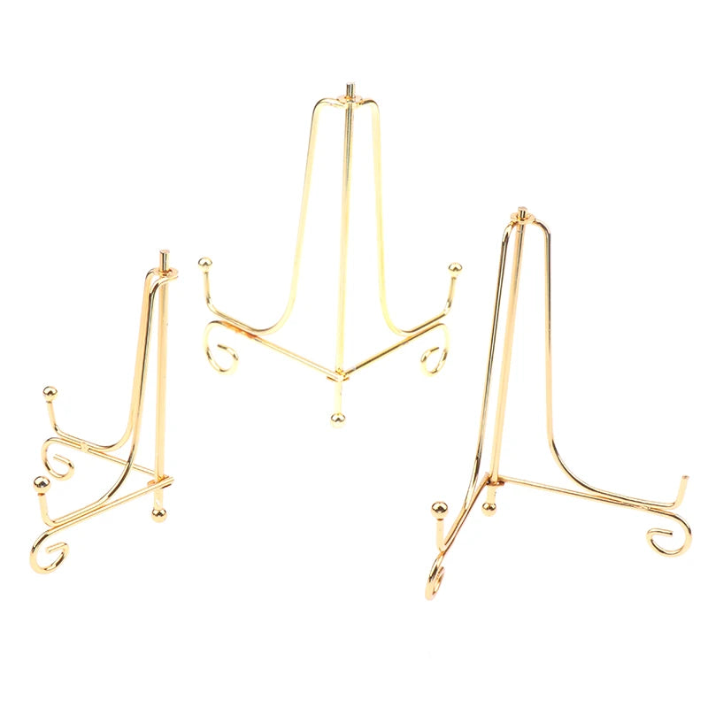 Dish Frame Picture Plate Rack Easel Storage Decoration Gold Iron Qme