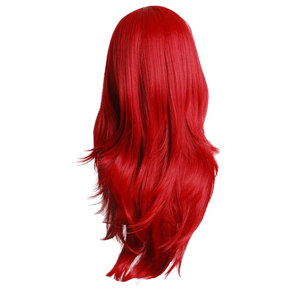 Red Wigs 28 inch Wavy Curly Cosplay Wig With Wig Cap Synthetic Curly Hair Red Smooth Long Wig Easy To Manage Wigs Qme