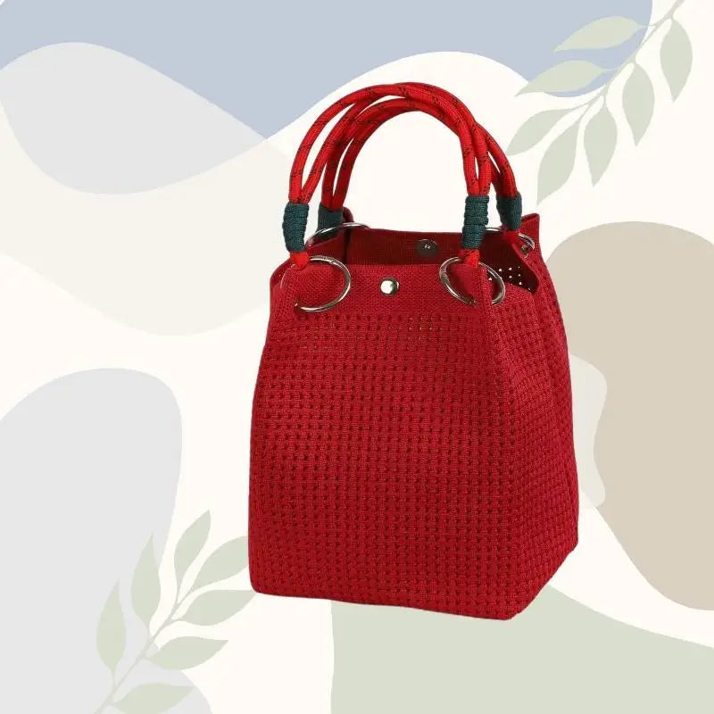 Mini Knitted Bucket Bag Women Small Handbag Geometric Colorblock Wristlet Purse With Detachable Handle 1PC Qme style 12