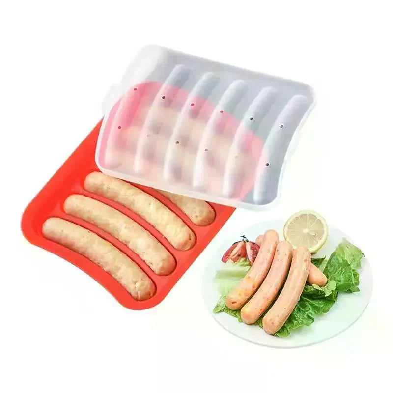 Sausage Maker Mould 6 Cavity Silicone DIY Ham Hot Dog Making Moulds With Lid Household Sausages Cake Baking Tool Molds Qme