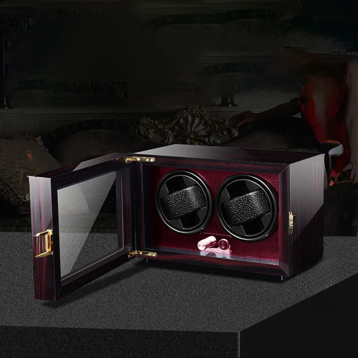 2 4 Slots Wood Watch Winder High-End Automatic Watche Box Mute Motor Watch Cabinet Clock Storage LED Jewelry Store DisplayBox Qme C-2 Slot-3 Speed