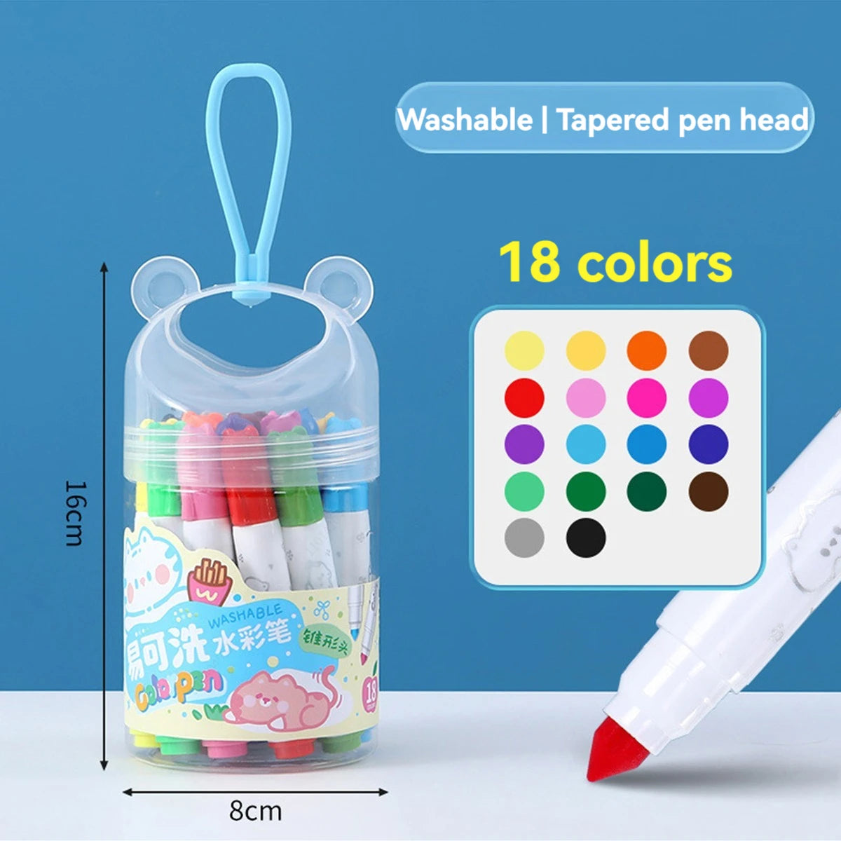 12/18/24 Pcs/set Color Washable Children Watercolor Brushes Marker Pen Tapered Tip Kawaii Drawing Stationery Qme 18 color