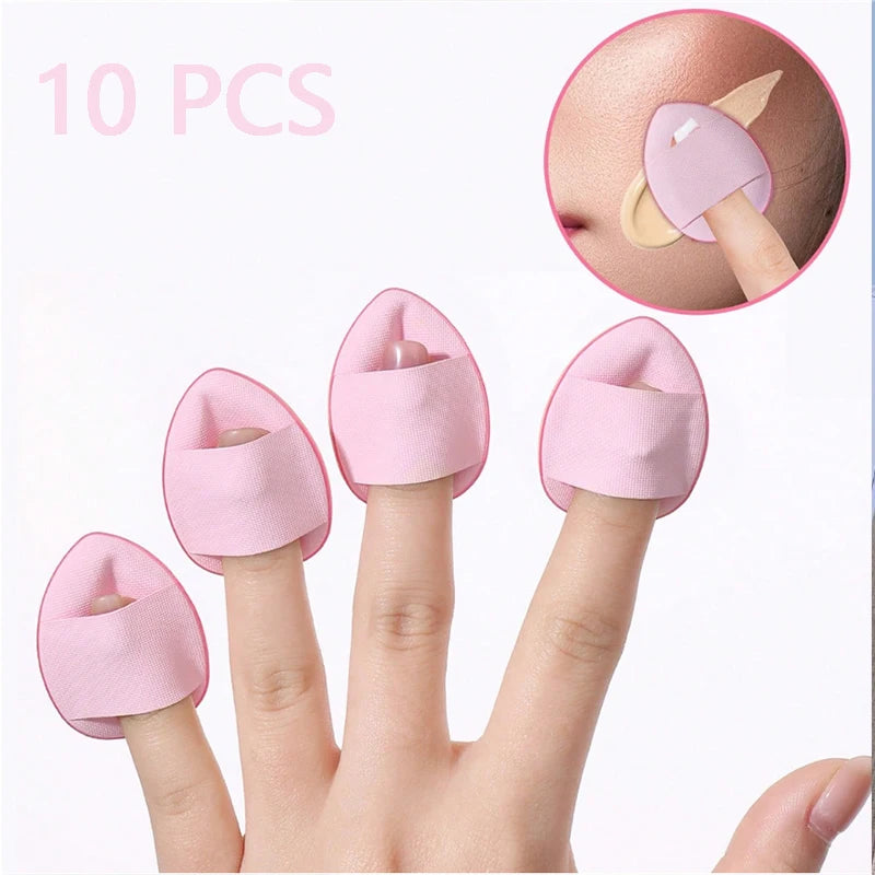 10-pack Mini Finger Puffs Latex-free Makeup Tools Puff Cushion Sponge Qme pink