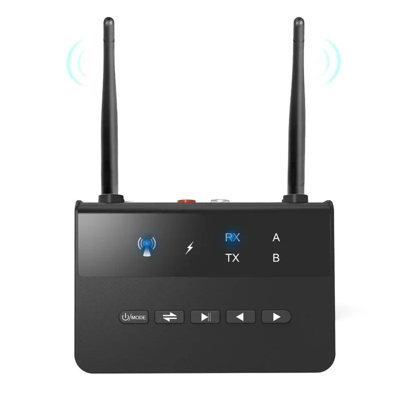 80M Bluetooth 5.0 Transmitter Receiver Aptx HD LL Low Latency Wireless Audio Adapter 3.5mm AUX RCA Jack for PC TV Headphones Qme black