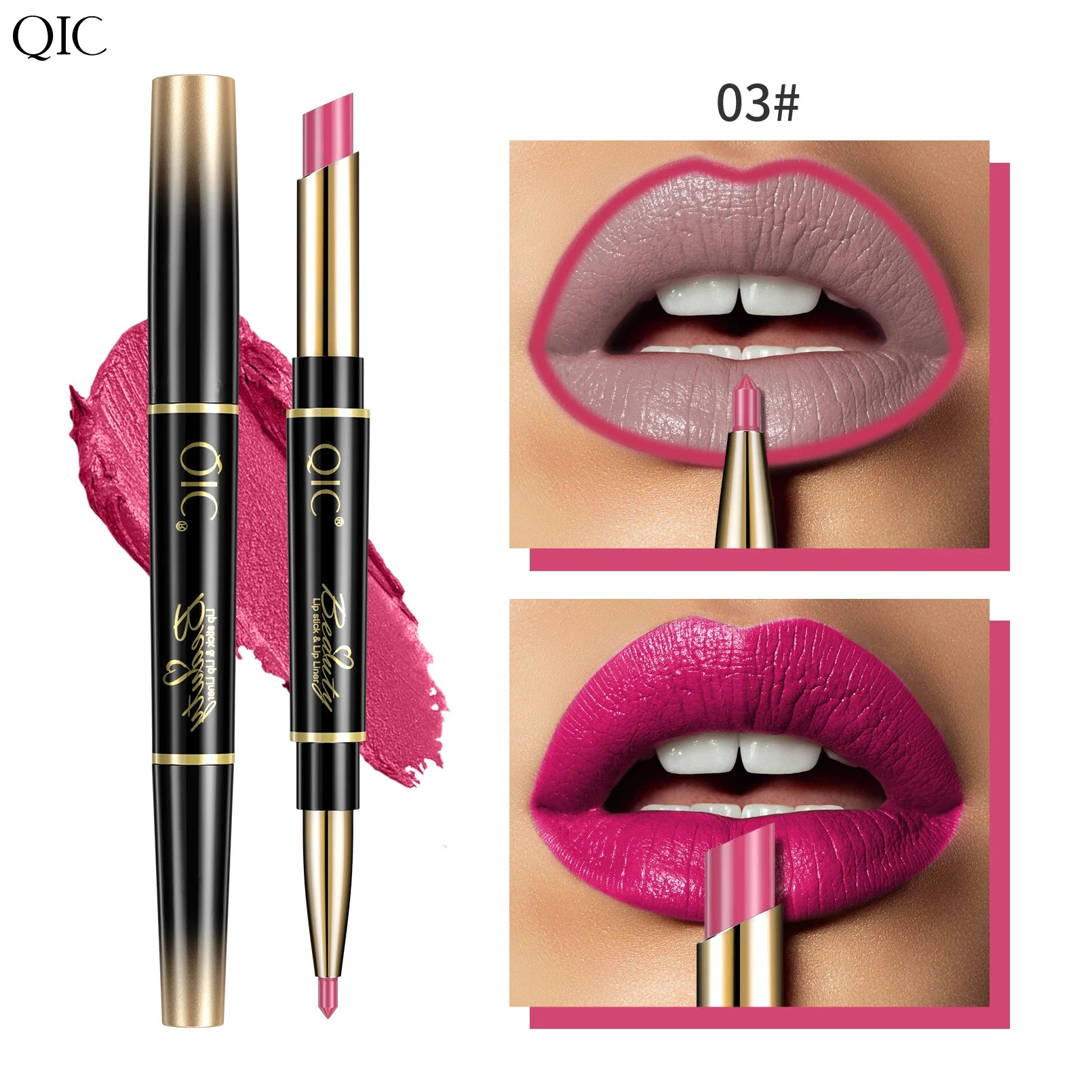 QIC Lipstick Lipliner Pen Matte Velvet Lip Liner Pencil Contour Makeup Sexy Red Lip Stick Long Lasting Cosmetics Qme Q909-3