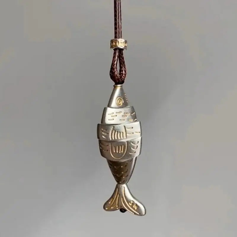 Vintage Spliced Fish Pendant Necklace Retro Metal Unisex Long Sweater Chain for Daily Casual Outfits Wear Qme