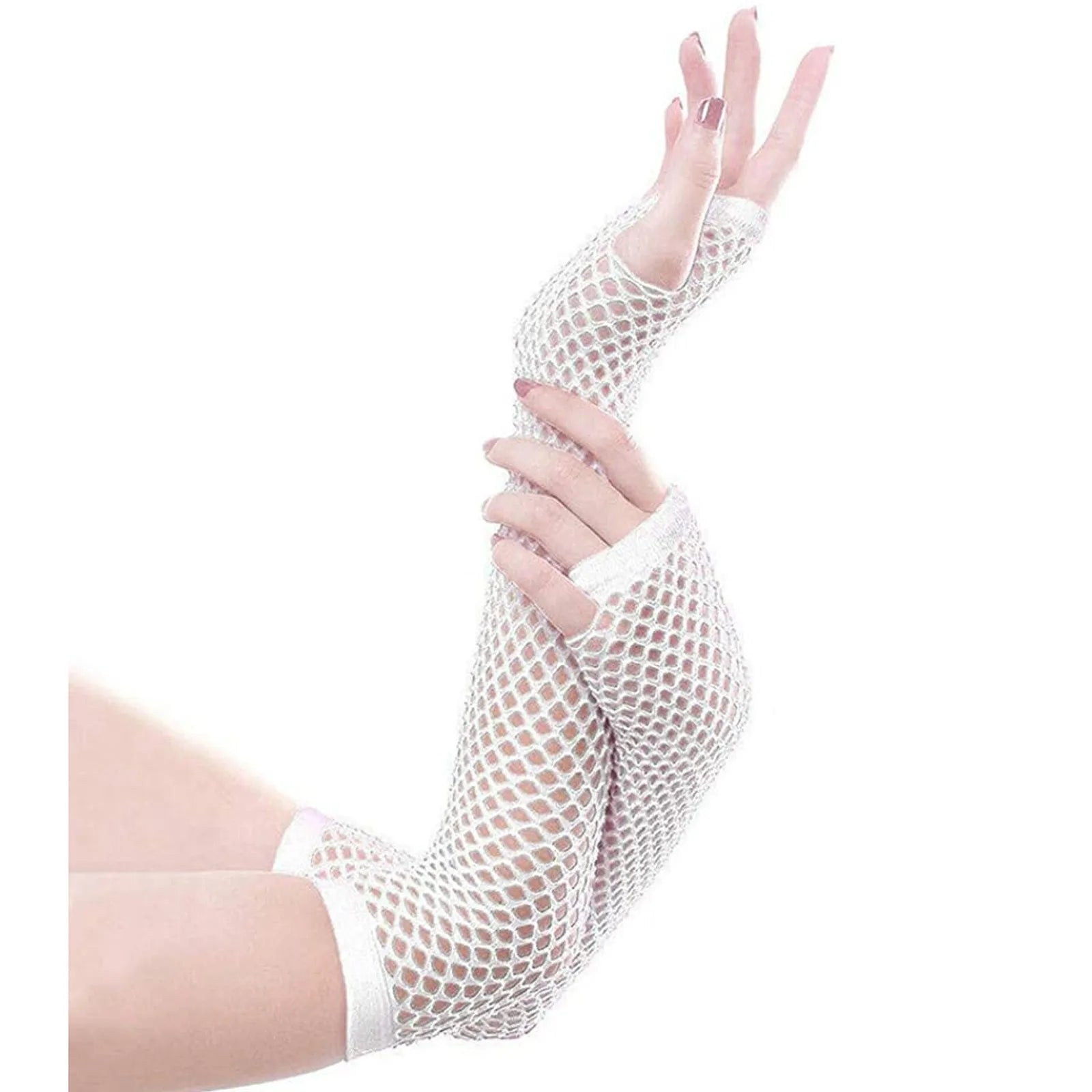 Colorful Fishnet Fingerless Long Gloves Party Wear Fancy Costume Accessories Sexy Girls Punk Goth Dance Performance Glovers Qme White