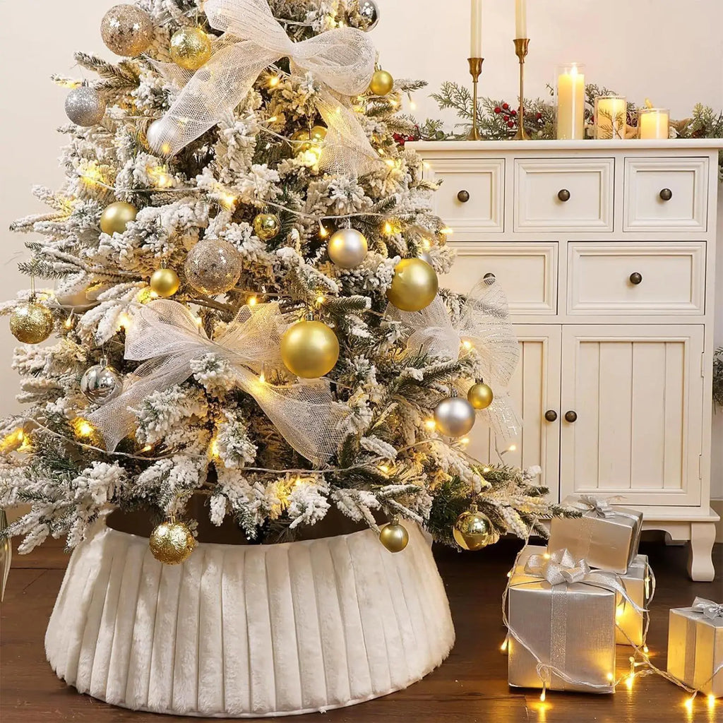 1pc White Christmas Tree Collar Tree Skirt Style Base Cover Rustic Protector Bohemian Artificial Tree Collars for Trees Qme