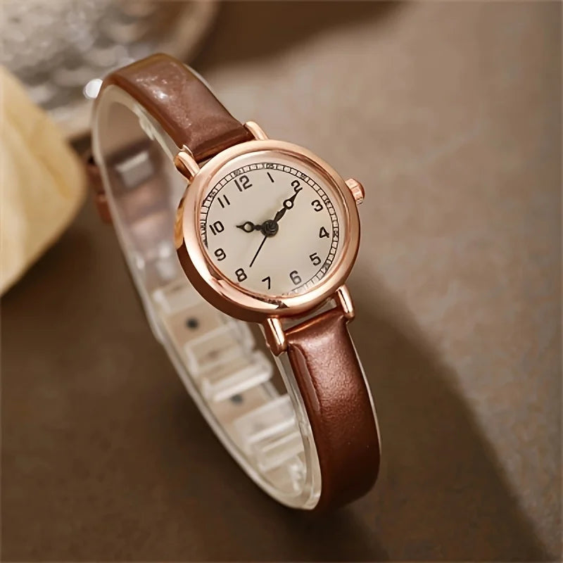 Elegant Small Arabic Dial Women Watches Fashion Leather Band Ladies Quartz Watch Reloj Mujer Girls Clock Gift Qme A-Brown