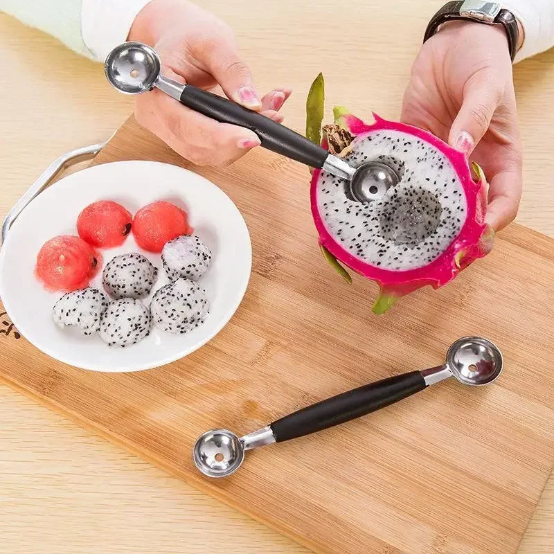 1/4pcs Double Stainless Steel Ended Headed Fruit Icecream Ball Spoon Diameter Melon Baller Fruit Vegetable Tools Qme