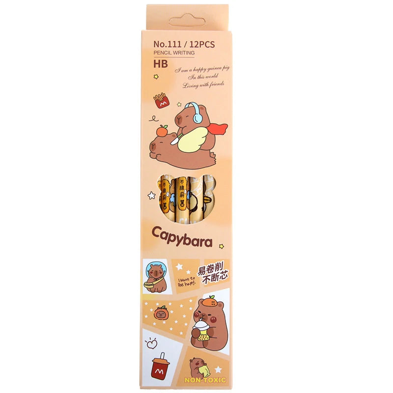 12-Pack Fun Capybara Cartoon Pencils Erasers Kawaii Stationery Office Qme