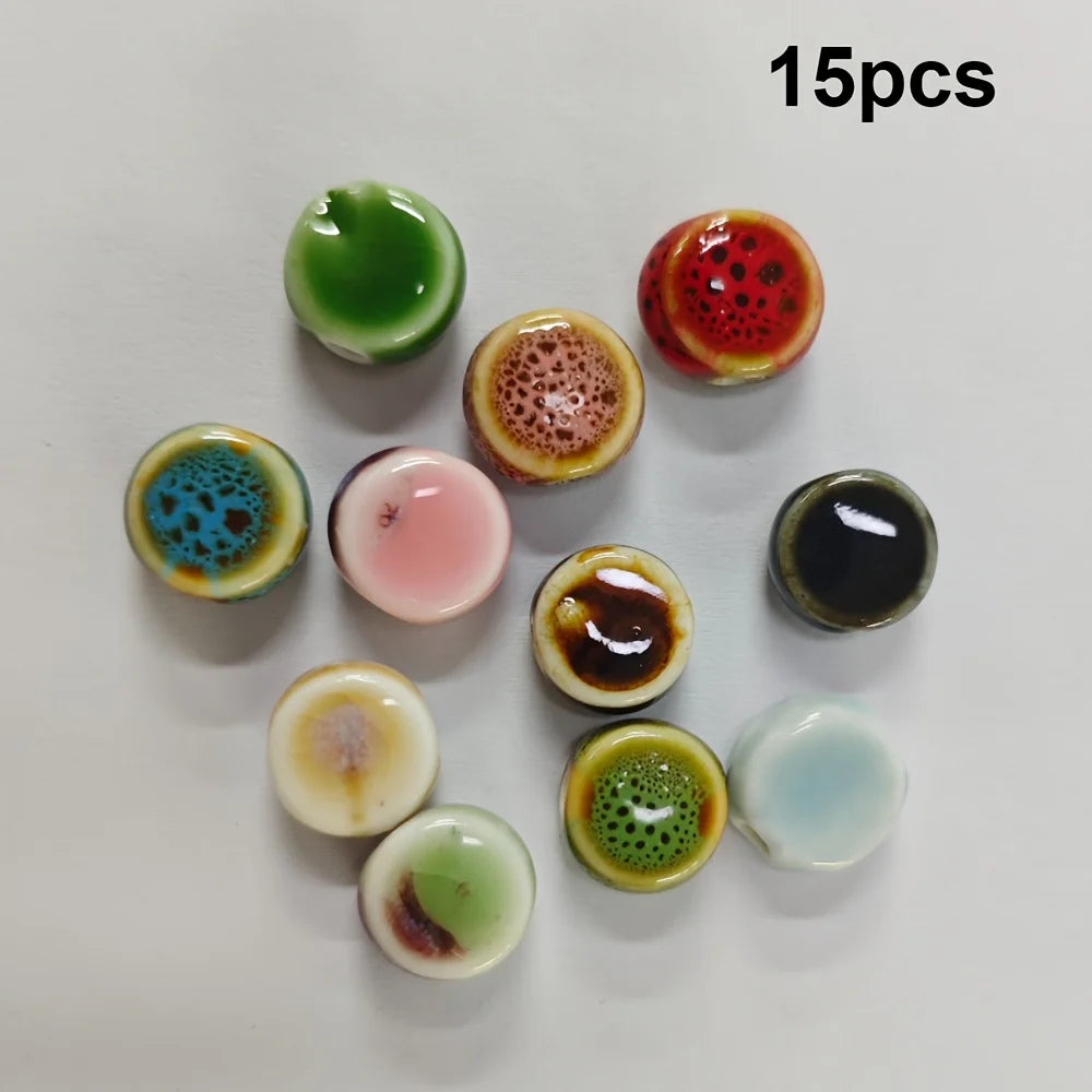 11pcs Ceramic Flat Beads Vintage Chinese-Inspired Floral Glaze Beads for Jewelry Making, Bracelet & Necklace Crafting Supplies Qme 11pcs
