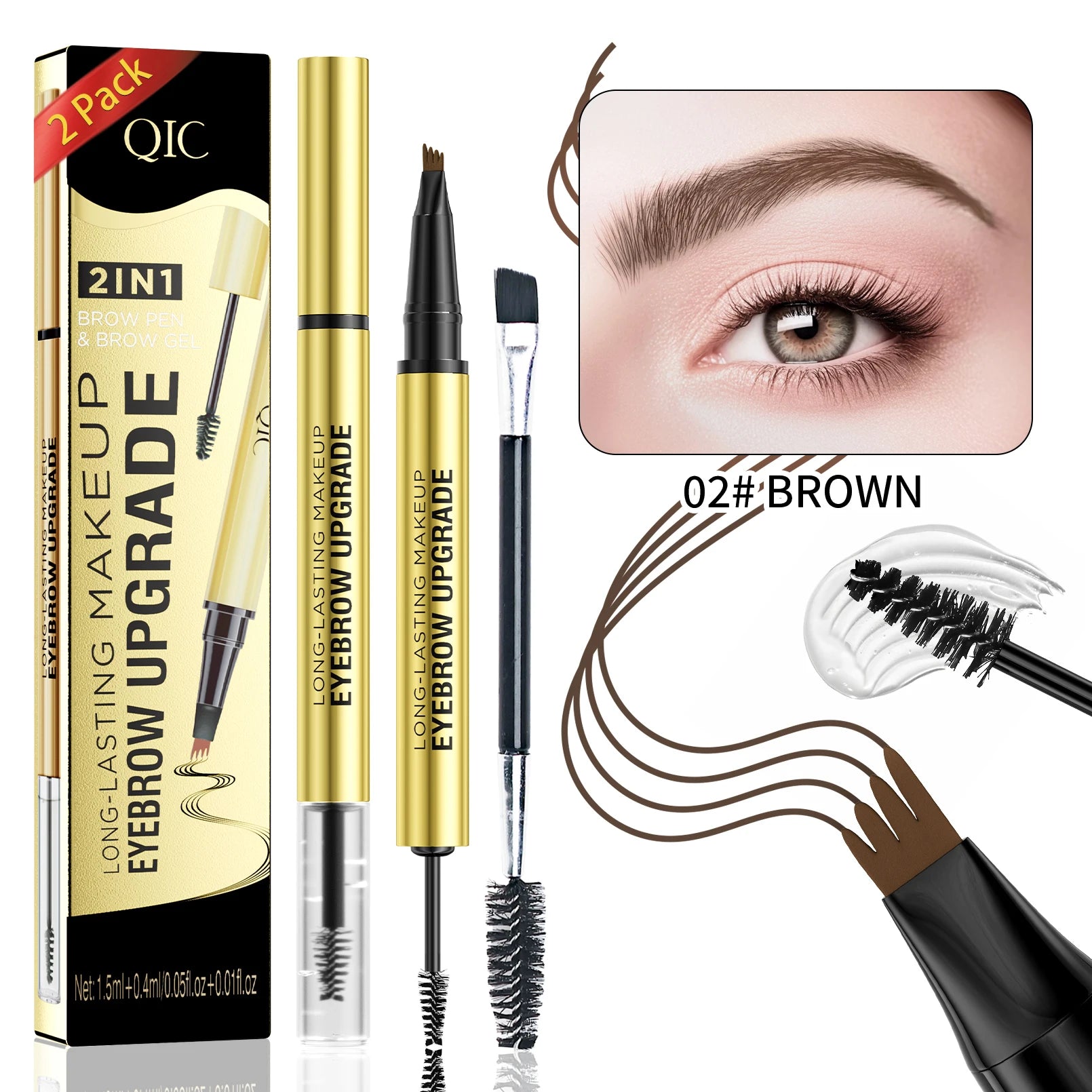 5 Colors 1pc Eyebrow Pen Waterproof 4 Split Tip Eyebrows Pen Eyebrow Tattoo Pen Waterproof Liquid Black Eyebrow Makeup Pencil Qme Q711-2-019
