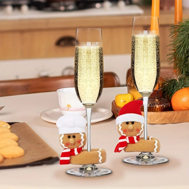1 Pair Christmas Wine Glasses Flannel Gingerbread Dolls Window Qme