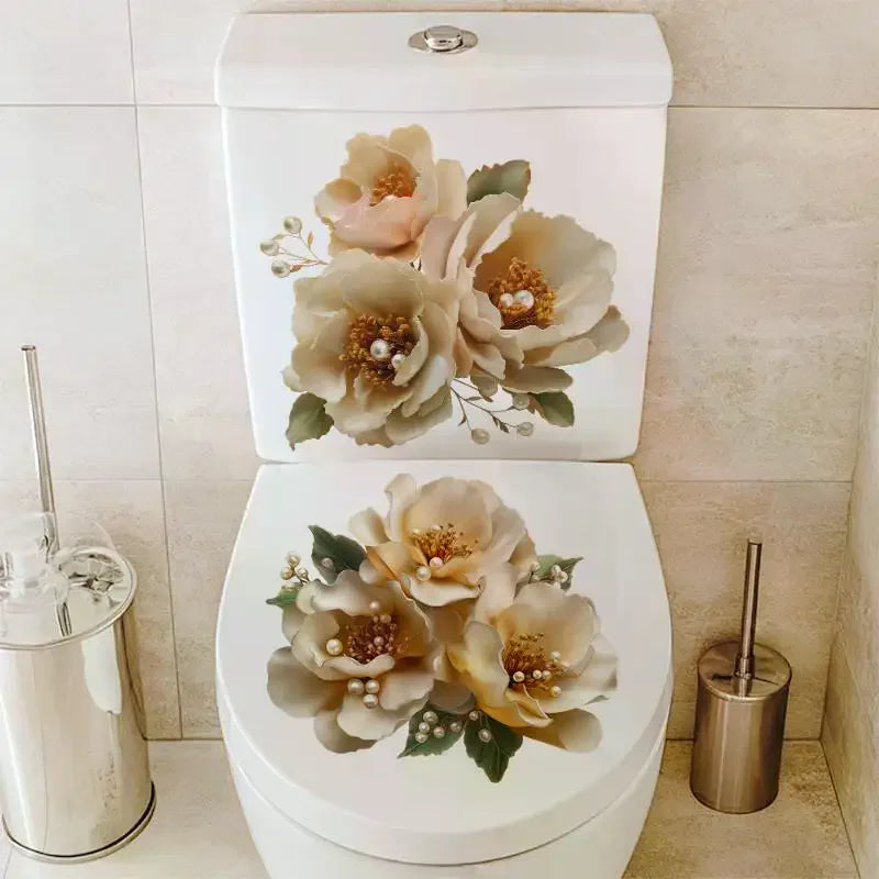 Luxury Gold Pearl Floral Toilet Sticker Waterproof Self-adhesive Qme