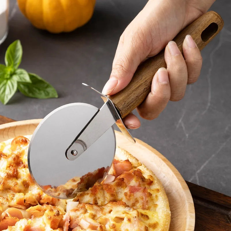 A Multifunctional Kitchen Gadgets Acacia Wood Stainless Steel Peeler Can Opener Egg Beater Pizza Cutter Cheese Spatula Set Qme